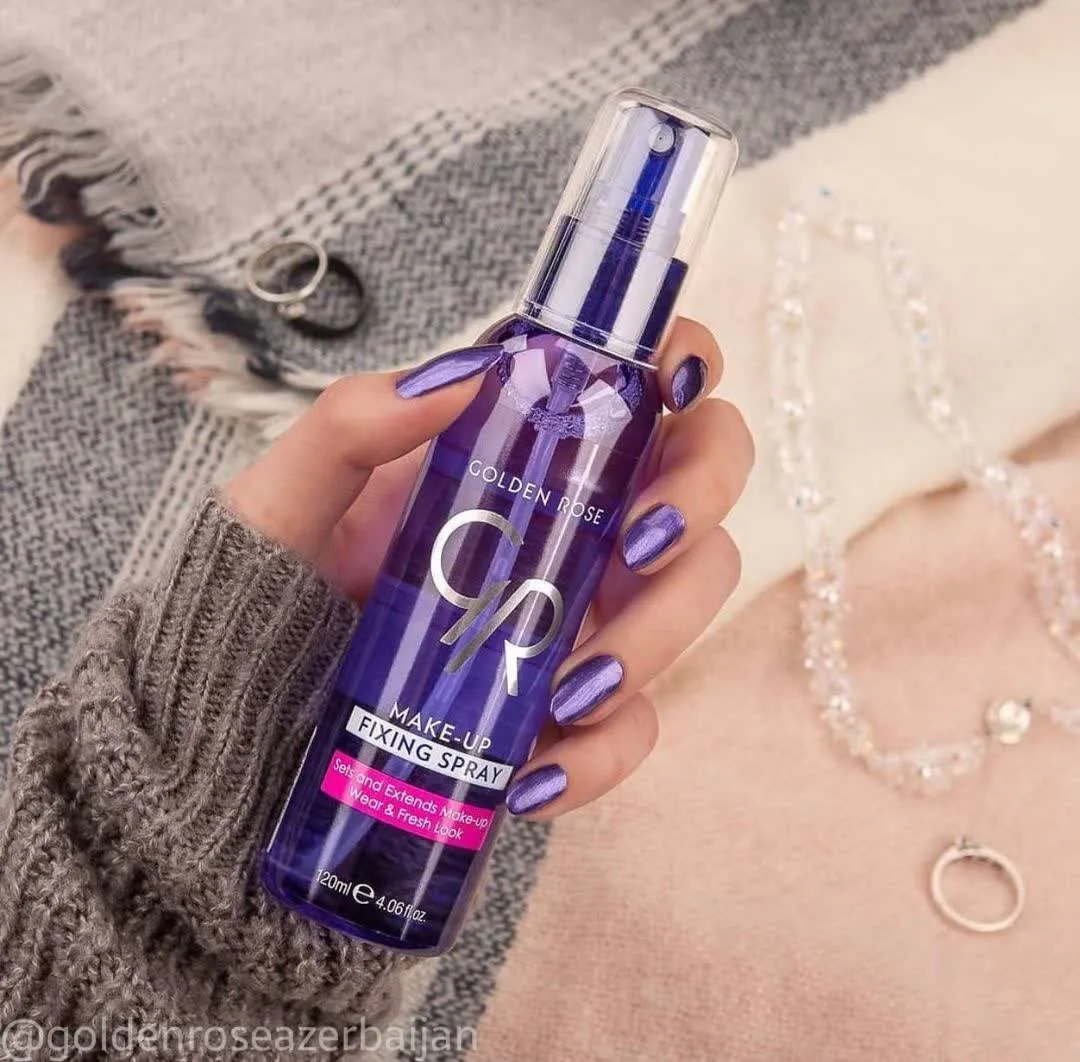بعد از استفاده خرید اسپری فیکس گلدن رز اصل تضمینی با ماندگاری بالا روی آرایش